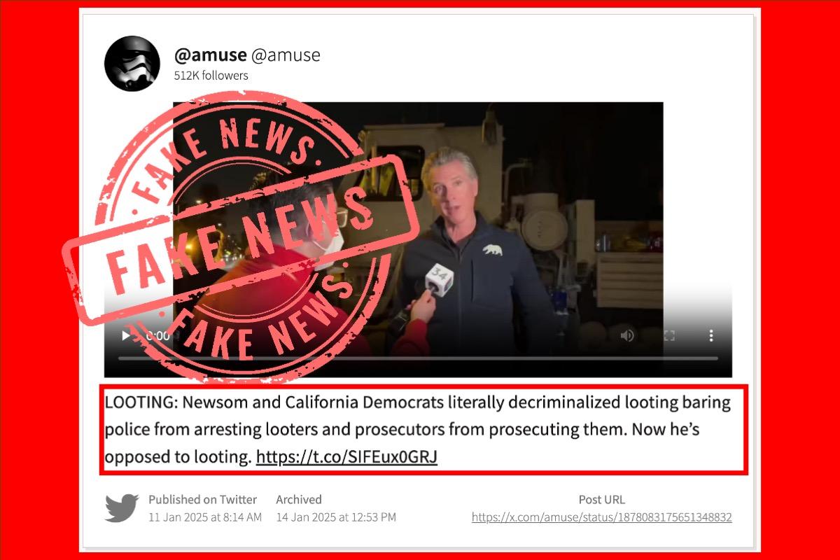 No, Gobernador no despenalizó los saqueos en California